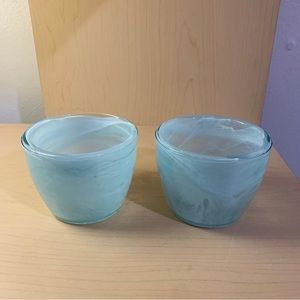 Marbleized Swirl Glass Votive Tea Light Candle Holder 2-1/2" Light Blue Set of 2